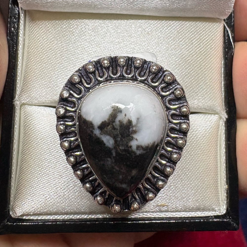 Ring 925 Sterling Silver White Buffalo Turquoise Southwestern Boho Statement